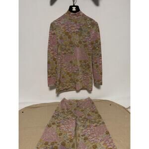 VINTAGE Goldworm Pants Set Womens 8 Made in Italy Metallic Geometric Pink Gold